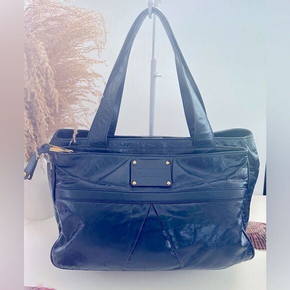 Marc Jacobs Midnight Blue Leather Tote Chic Everyday Carryall - Picture 1 of 11